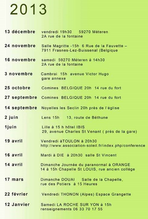 dates des conférences de 2012