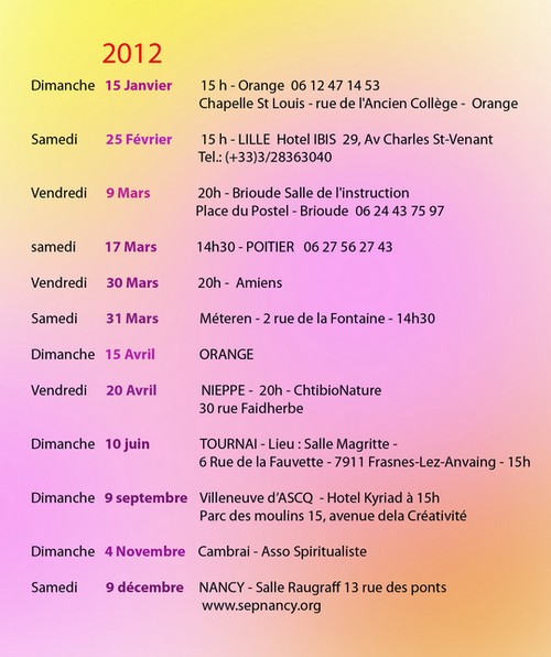 dates des conférences de 2012