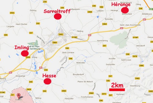 carte des crop circles situés en Alsace